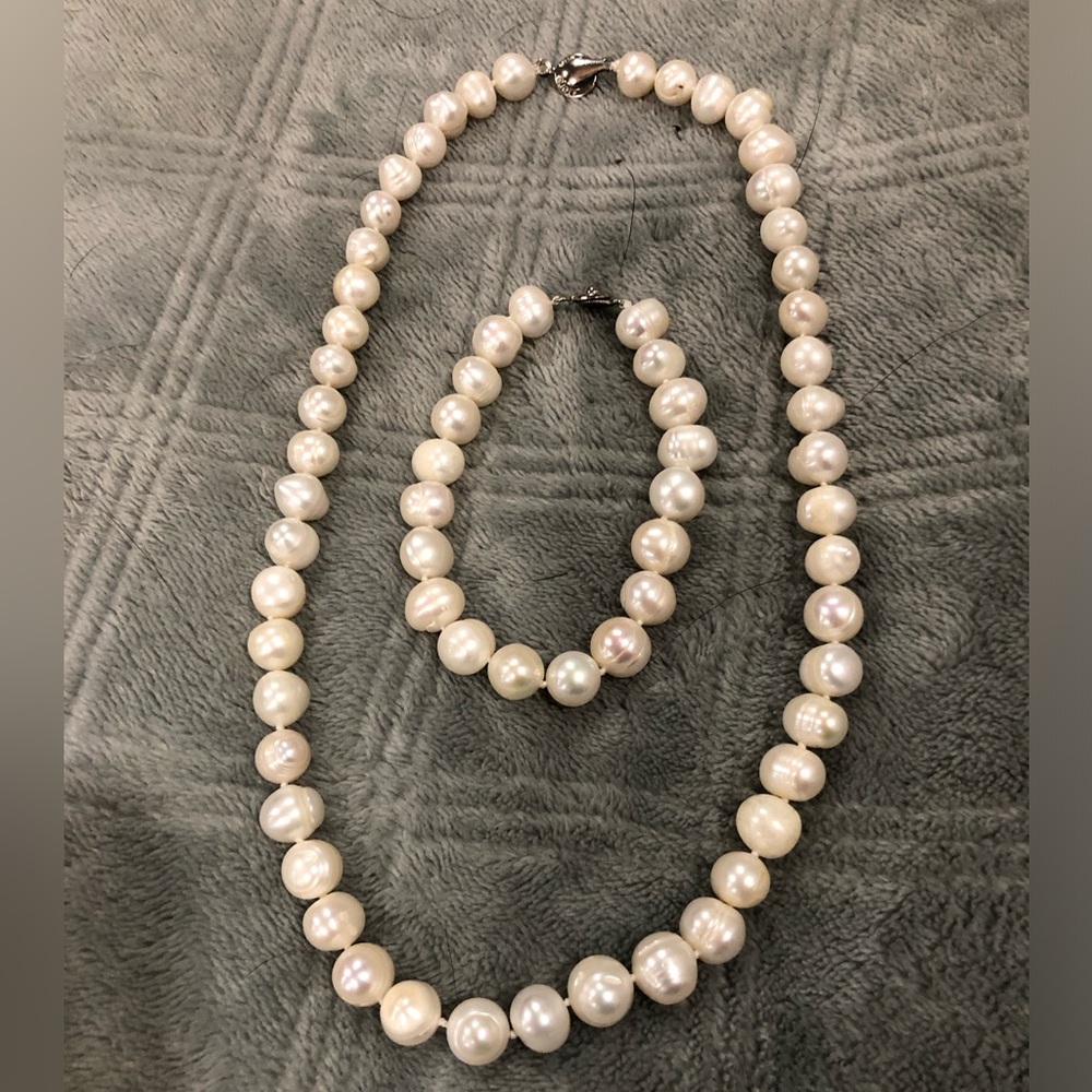 COPY - Teng Yue Necklace & Bracelet Set of Freshwater Pearls Genuine Snap Clasp…